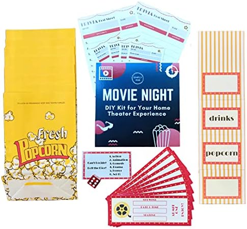 Deluxe Movie Night Décor DIY Kit – Concession Stand Decorations, Movie Tickets, Popcorn Bags, Trivia Cards and More (28 piece)