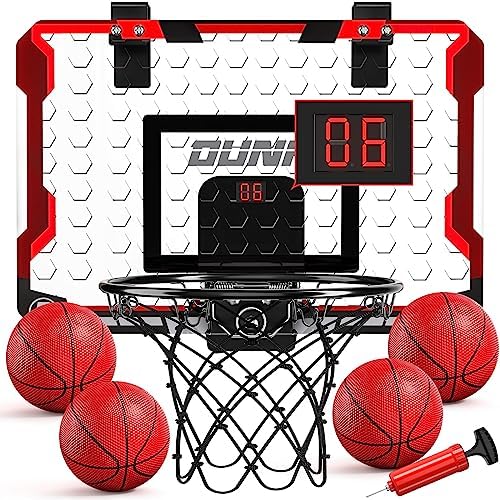 TEMI Basketball Hoop Indoor, Mini Basketball Hoop with 4 Balls & Electronic Scoreboard, Over The Door Basketball Hoop, Basketball Toys for Boys Girls Age 5 6 7 8 9 10 11 12 – Kids & Teens Gift Ideas