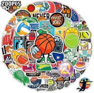 WAKEMOODEI 200 PCS Sports Stickers for Water Bottles, Waterproof Mixed Balls Stickers for Kids Boys Basketball Baseball Soccer Volleyball Tennis Vinyl Cool Stickers Bulk Sport Party Favors