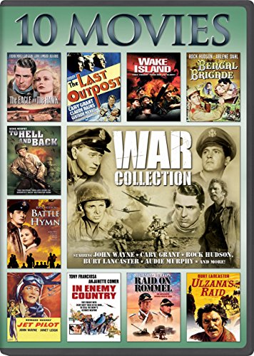 War, 10-Movie Collection: The Eagle and The Hawk / The Last Outpost / Bengal Brigad / Jet Pilot / Ulzana’s Raid / To Hell and Back / In Enemy Country / Raid on Rommel / Battle Hymn / Wake Island(Packaging may vary)