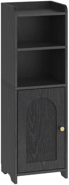Bathroom Storage Cabinet, Corner Floor Cabinet with Doors and Adjustable Shelf, Narrow Toilet Paper Cabinet, Bathroom Organizer for Small Spaces, Black BC29704X