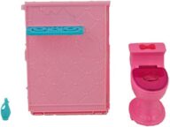 Replacement Parts for Barbie Dream House Playset – X7949 ~ Includes Pink Bathroom Shower Wall with Shelf, Toilet and Shampoo Bottle