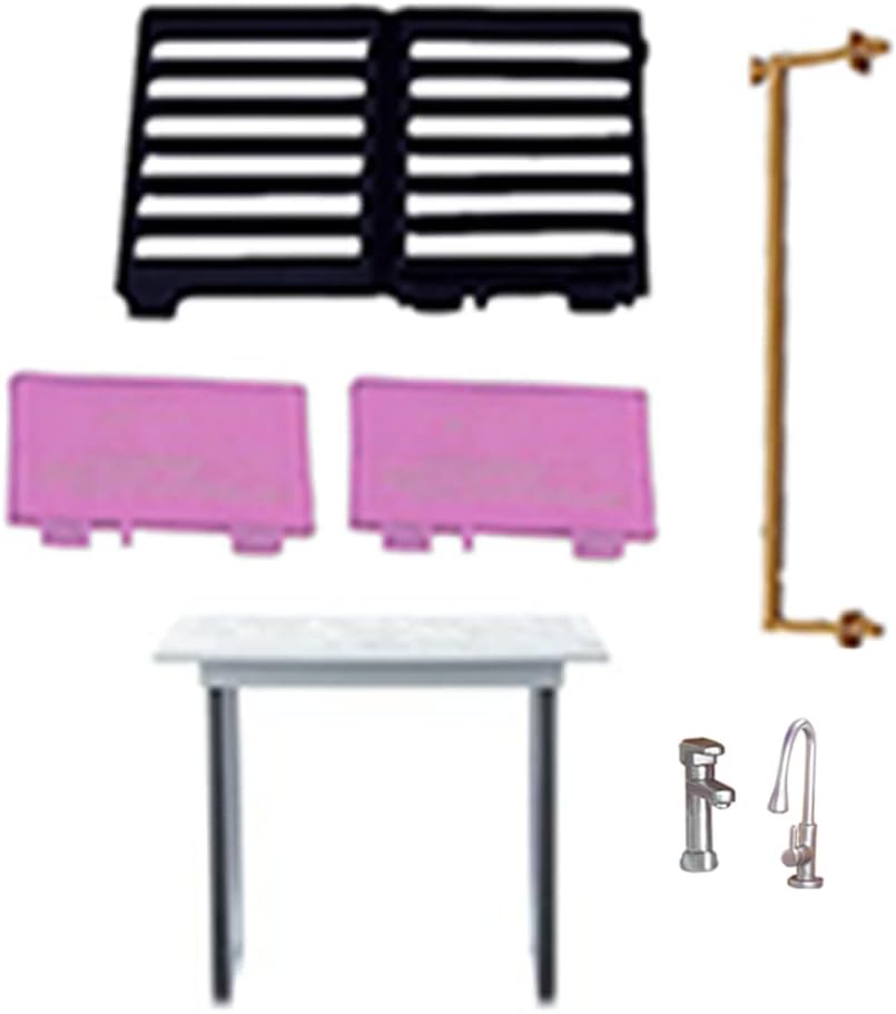 Replacement Parts for Barbie Doll Dreamhouse Playset – GRG93 ~ Black Railing, Pink Sink Faucets, Table and Pole