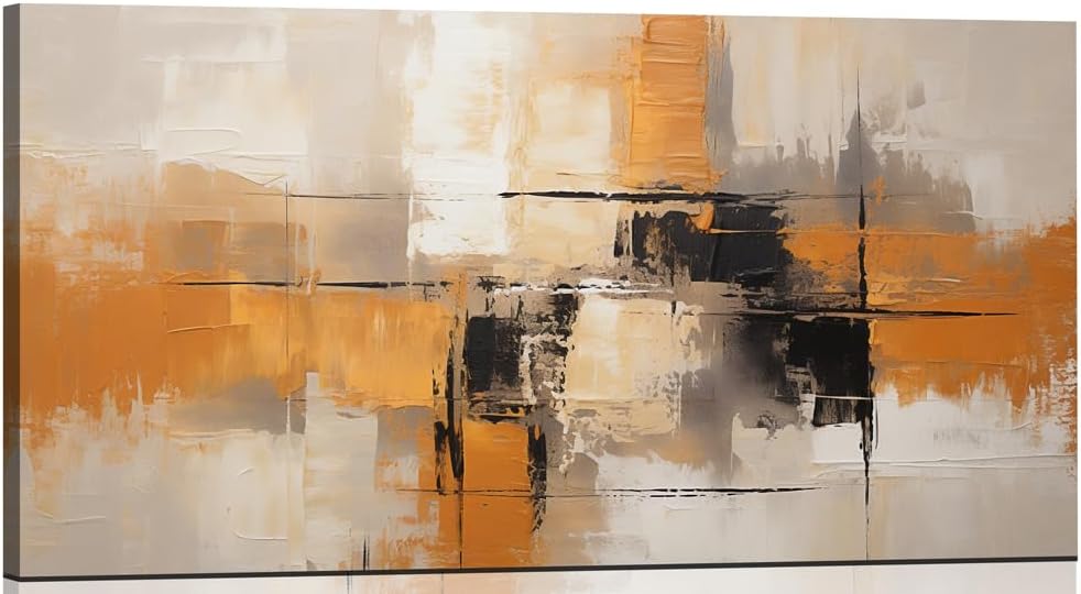Sense&Sensitivity Arts Modern Abstract Canvas Wall Art – Premium Textured Orange, Grey, Black Artwork for Home and Office Decor Wall Painting Contemporary Geometric Print Pictures Home Decoration Ideas