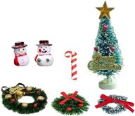 1:12 Scale Dollhouse Christmas Kit Mini Scene Decor Pine Tree Mistletoe Xmas Wreath Miniature Snowman Candy Crutch Ornament Desktop Decorations Simulation Candy Canes Gifts (All)