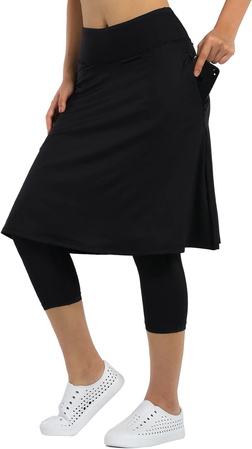 Women Athletic Knee Length Skirts with Leggings,Skorts Leggings&Skirted Capris Swim Skorts for Women Yoga Pockets