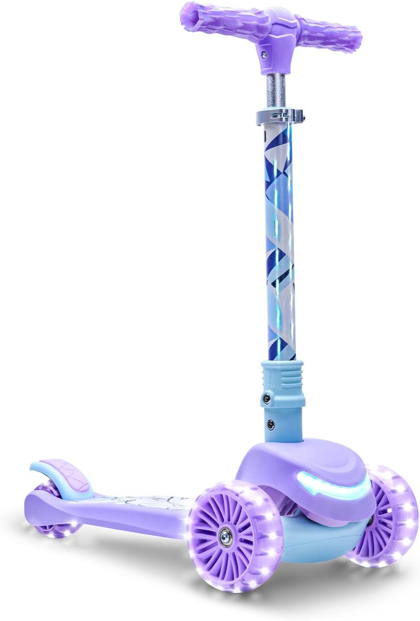 Jetson Disney Kids Kick Scooter, LED Lights on Stem & Light-Up Wheels, Lightweight Frame, Height-Adjustable Handlebar, Lean-to-Steer System, Easy-Fold Mechanism