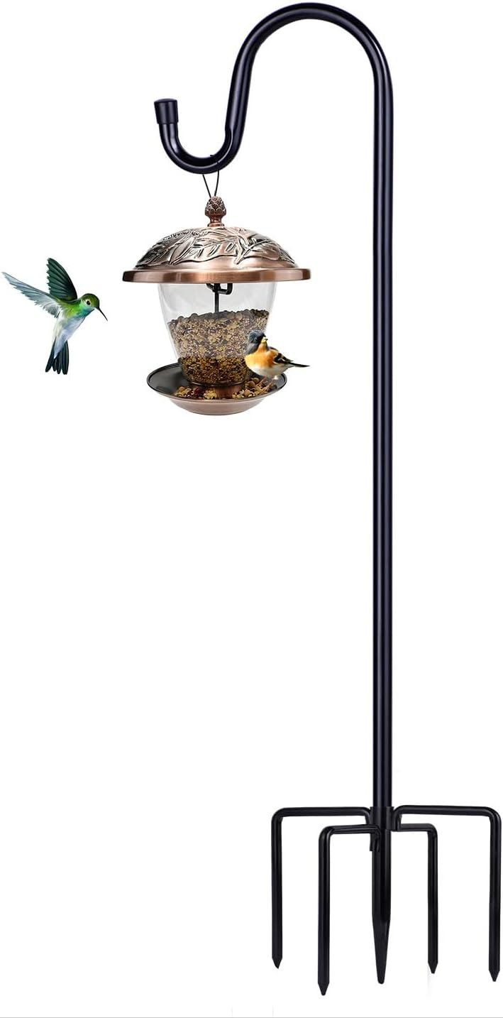 Shepherd Hooks for Outdoor, 1 Pack 62 Inch Bird Feeder Pole with 5 Prongs Base for Hanging Lantern, Hummingbird Feeder, Lightweight Plant, Shepherds Hook for Bird Feeders for Outside