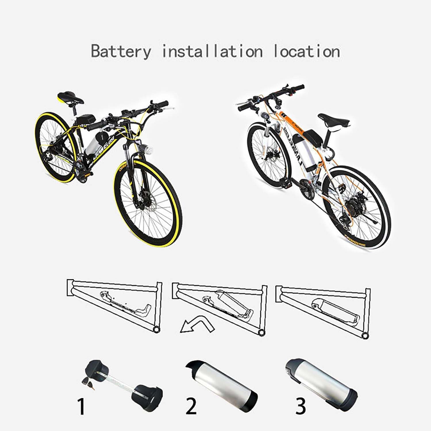 E-Bike Kettle Shaped Battery 36V 48V Electric Mountain Bike Li-Ion Battery Pack with 2A Rapid Charger and BMS LED Battery Level Indicator Power Switch for 100W-750W E-Bikes,48v,18ah