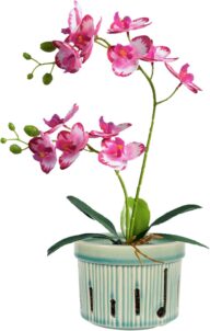 Small Ceramic Orchid Pot with Drainage Holes, Orchid Planter Flower Pots for Repotting Indoor Plants (Green-A)