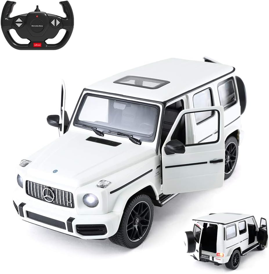 RASTAR Off-Road Remote Control Car, 1:14 Mercedes-AMG G63 R/C Off-Roader Toy Car, Doors Open/Working Lights – White/2.4Ghz