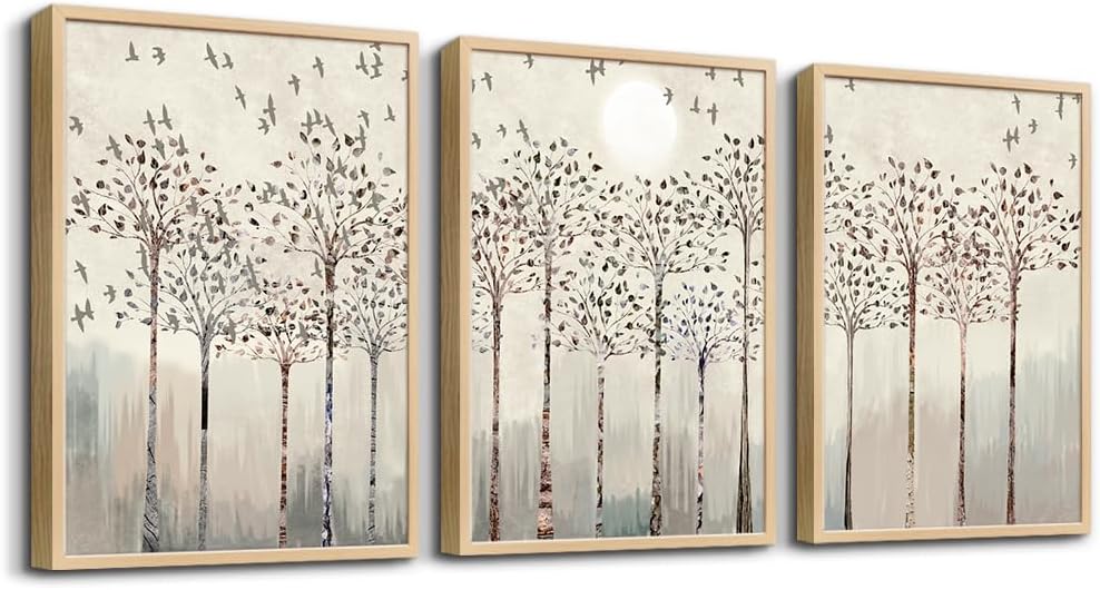 Trees And Birds Abstract Paintings Framed Canvas Prints Wall Art For Bedroom Bathroom Wall Decor Office Artworks Pictures Wall Decorations For Living Room,Sunrise And Sunset Modern Home Decoration