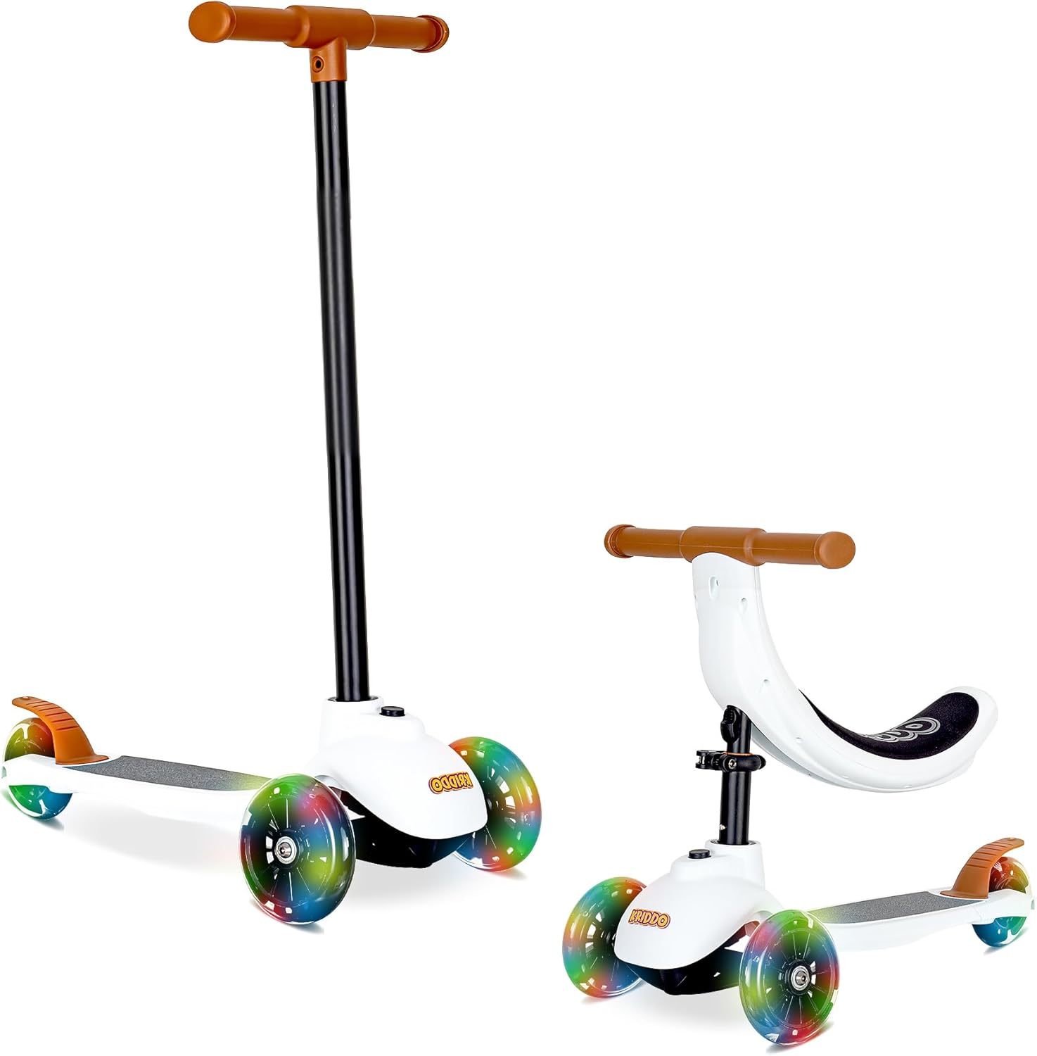 KRIDDO 5-in-1 Kids Folding Scooter, Toddler Toy Scooter with Adjustable Height, 3 Lighted Wheels, Ideal for Indoor & Outdoor, Lean-to-Steer Scooter as a Gift for Kids Ages 1-5 Years