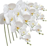 9 Heads Artificial Phalaenopsis Flowers 4 Pcs Artificial Orchid Flowers 42 inch Stem Plants for Home Décor (White)