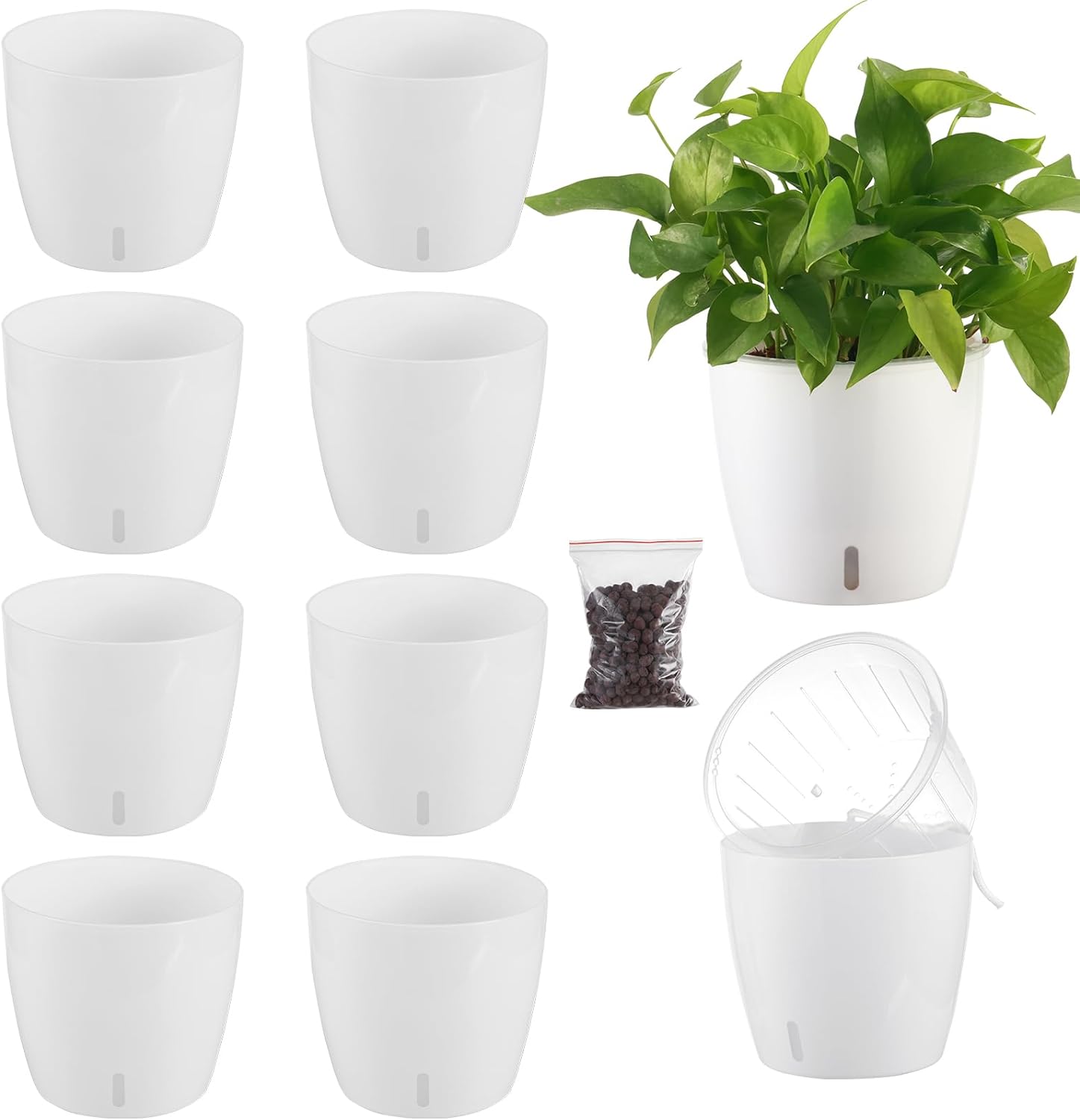 8 Packs 6.7” Self-Watering Pots for Indoor Plants with Indicator,Orchid Pot with Transparent Wick Pot for Orchids,Small African Violet Pot for African Violet,Self-Watering Planter for Plants