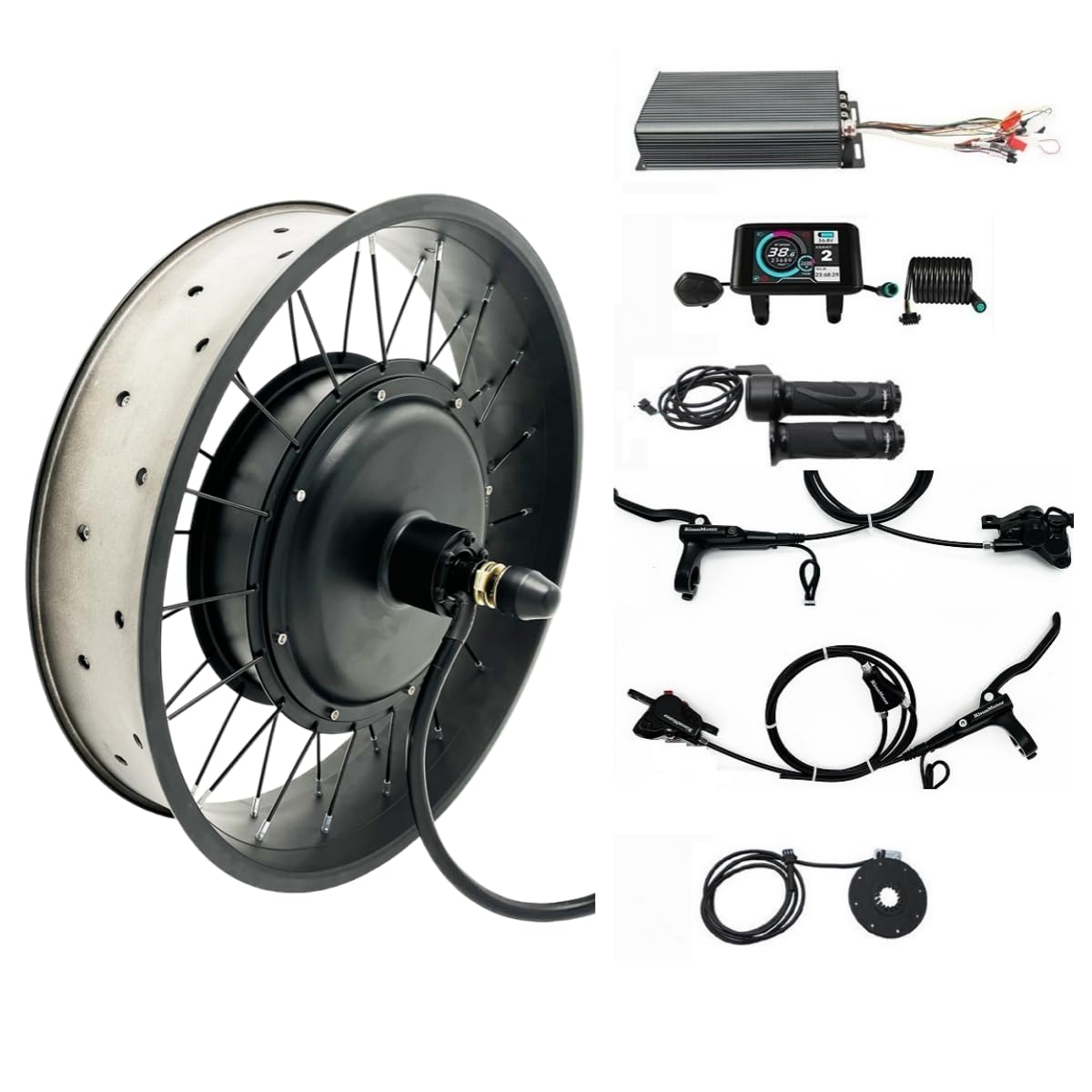 48V 60V 72V 3000W-5000W 20/24/26×4.0″ Fat Wheel Ebike Conversion Kits with Intelligent Programmable Sine Wave Controller (Dropout Width: 190mm, 20 * 4.0 Inch)