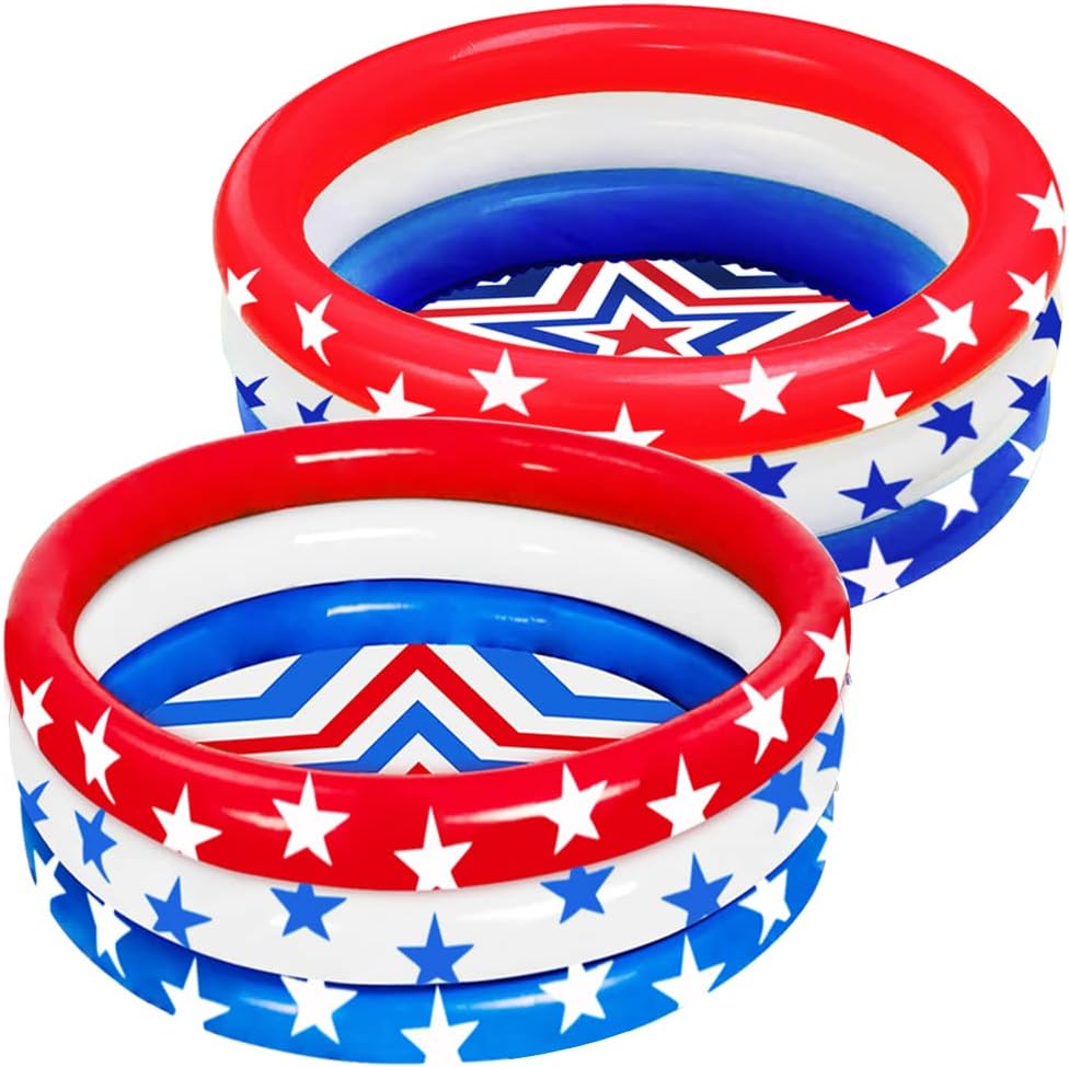 2 Pack Inflatable Kiddie Pool, 47.5″x12″ Star American Flag Swimming Pool for Kids Summer Fun, Patriotic Inflatable Baby Ball Pit Pool for Water Fun Swimming Pool Center 4th of July Party Supplies