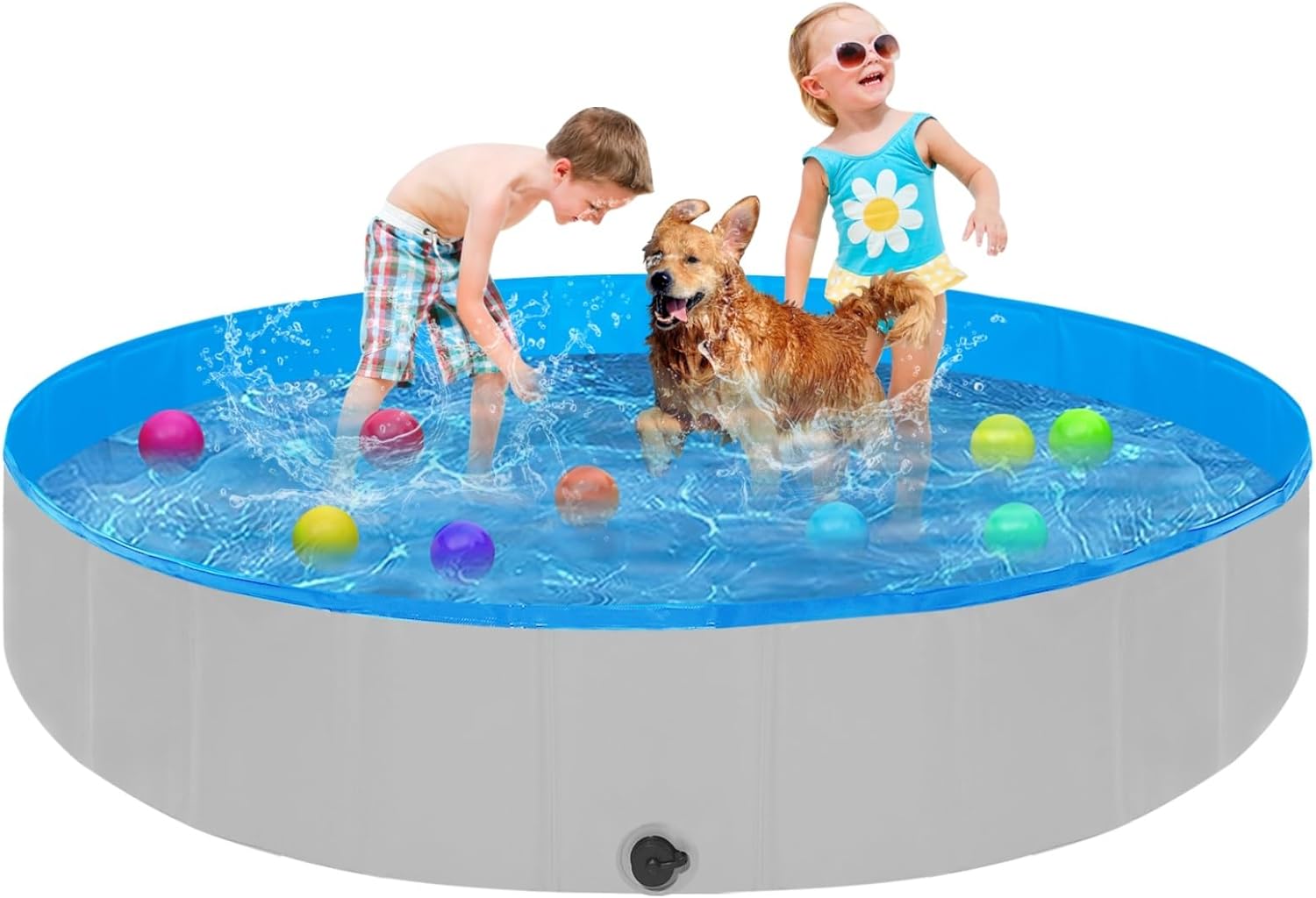 Foldable Dog Pool, 63″ Anti-Slip Portable Dog Kids Swimming Pool, Kiddie Pool Hard Plastic Bathing Tub for Pets Dog Kids