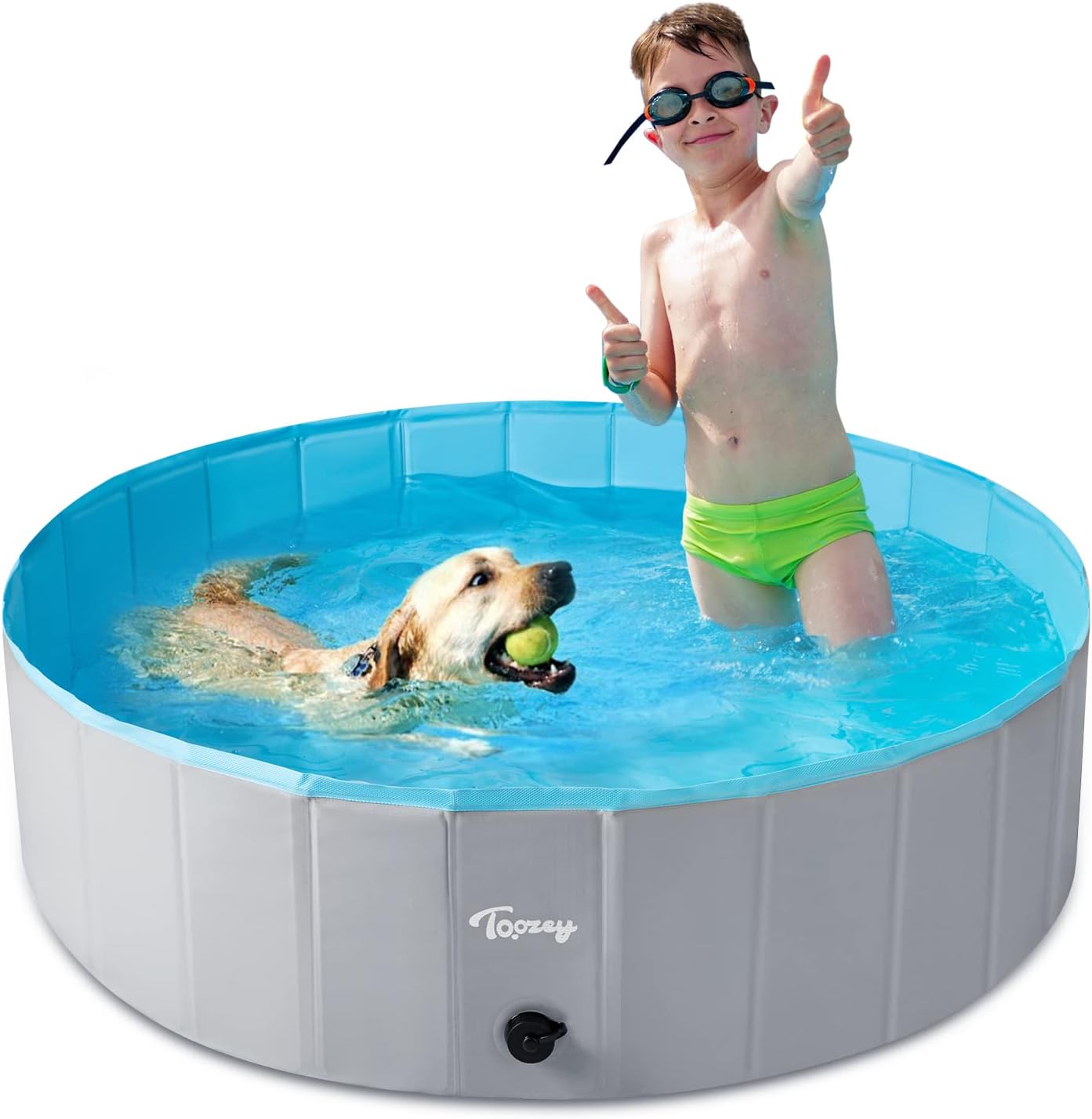 Toozey High Durability Dog Pool Foldable Hard Plastic Swimming Pool Collapsible Dog Bath Tub Outside Kiddle Pool Portable Pool for Puppy Small Medium Large Dogs and Kids, 47″ x 12″