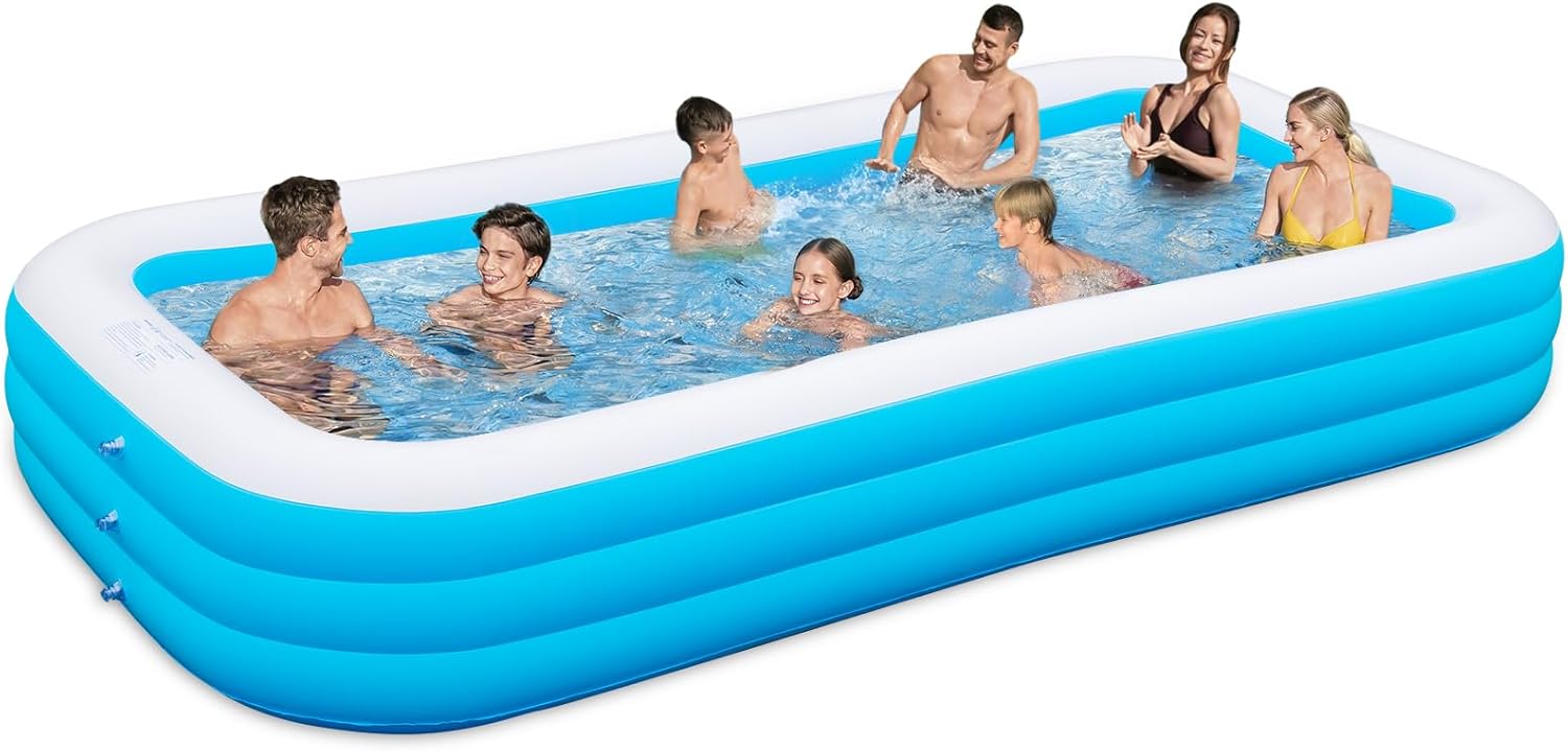 Large Inflatable Pool for Adults, 145″ X 74″ X 22″ Oversized Thickened Family Blow Up Pool, Extra Large Swimming Pools for Backyard, Outdoor, Garden, Summer Water Party