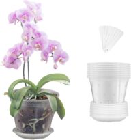 5.5 Inch 8 Pack Orchid Pots with Holes and Saucers, Clear Plastic Orchid Pots Breathable Slotted Plant Pot for Orchids, Succulents, Houseplants.