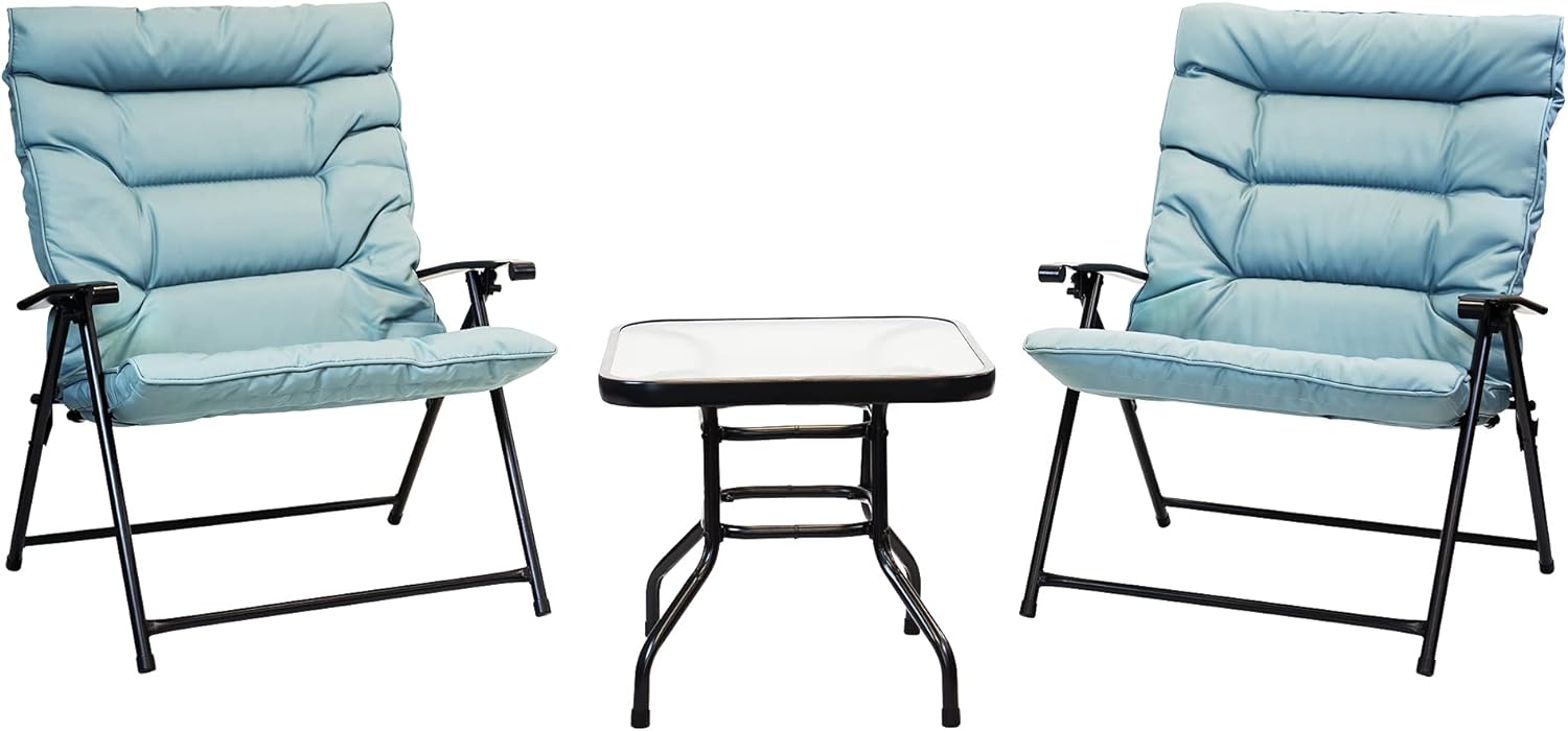 Sun-Ray 213028 Folding Chairs with Cushions and Table, Aqua