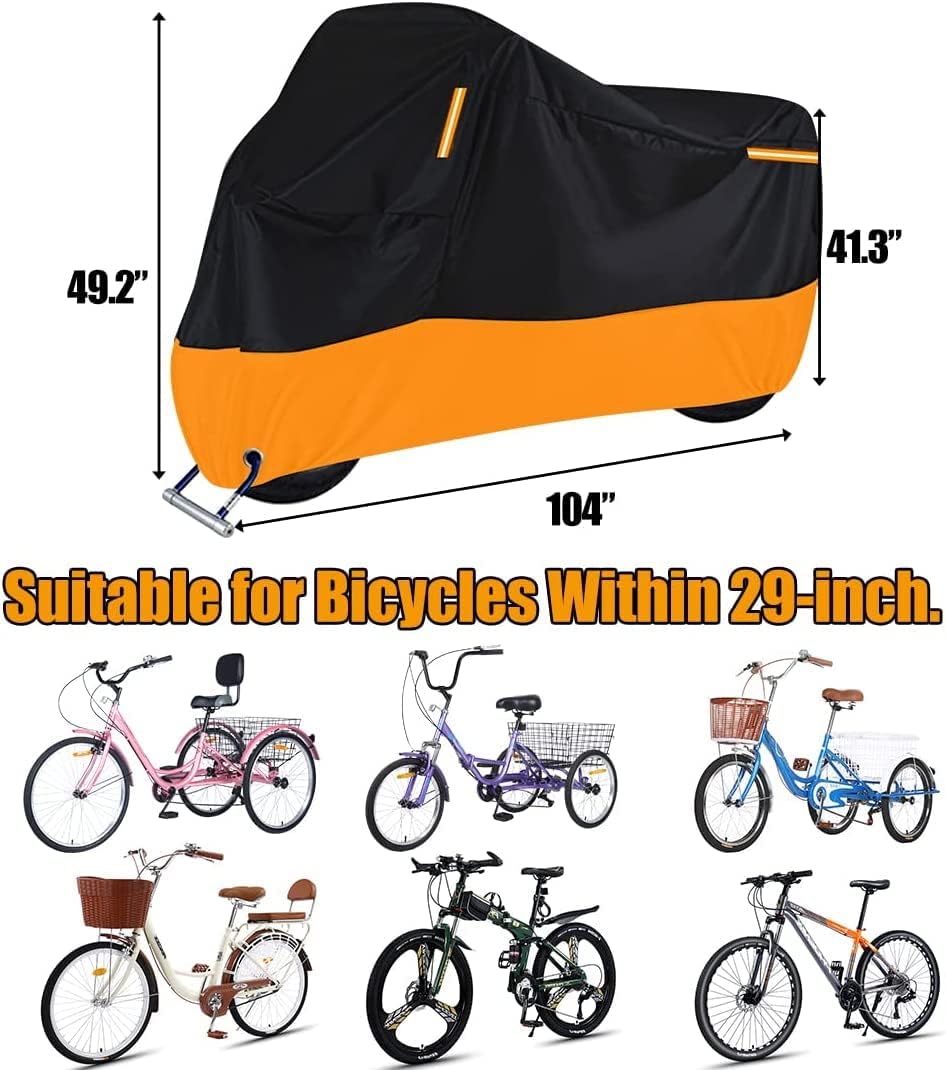 Sibosen Premium Bike Cover Adult Tricycle Cover Fits Most 3 Wheel Bikes Motorcycles Outdoor Storage, 104″ L x 43.3″ W x 49″ H