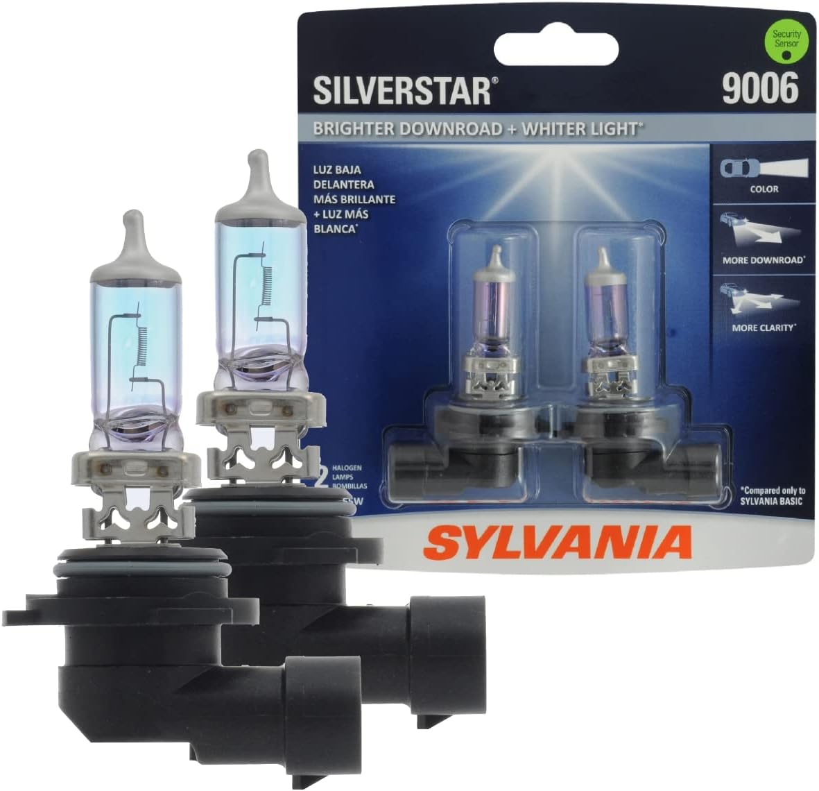 SYLVANIA – 9006 SilverStar – High Performance Halogen Headlight Bulb, High Beam, Low Beam and Fog Replacement Bulb, Brighter Downroad with Whiter Light (Contains 2 Bulbs)