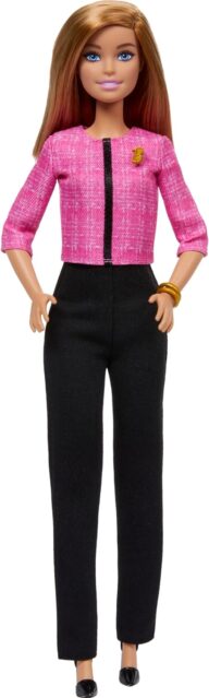 Barbie Careers Doll & Accessories, Future Leader with Blonde Hair Wearing Outfit with 2 Golden Bracelets & “B” Pin, includes Future Leader Sticker for Kids