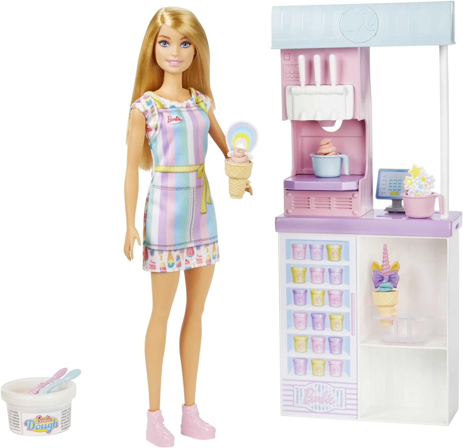 Barbie Careers Doll & Accessories, Ice Cream Shop Playset with Blonde Doll, Ice Cream Machine, Molds, Dough & More