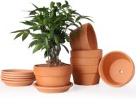 5 Inch Terracotta Shallow Pots Set with Saucer – Ceramic Clay Pots with Drainage Hole, Terra Cotta Pots for Plants for Indoor Outdoor Plants, Set of 6