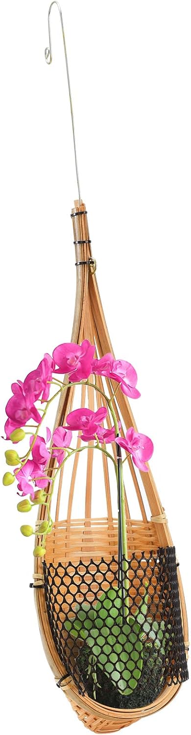 4 PCS Hanging Orchid Planter, 5 Inch Bamboo Woven Hanging Orchid Basket with Metal Hook Bird Nest Style Plant Hangers for Trellis Gazebo Indoor Outdoor