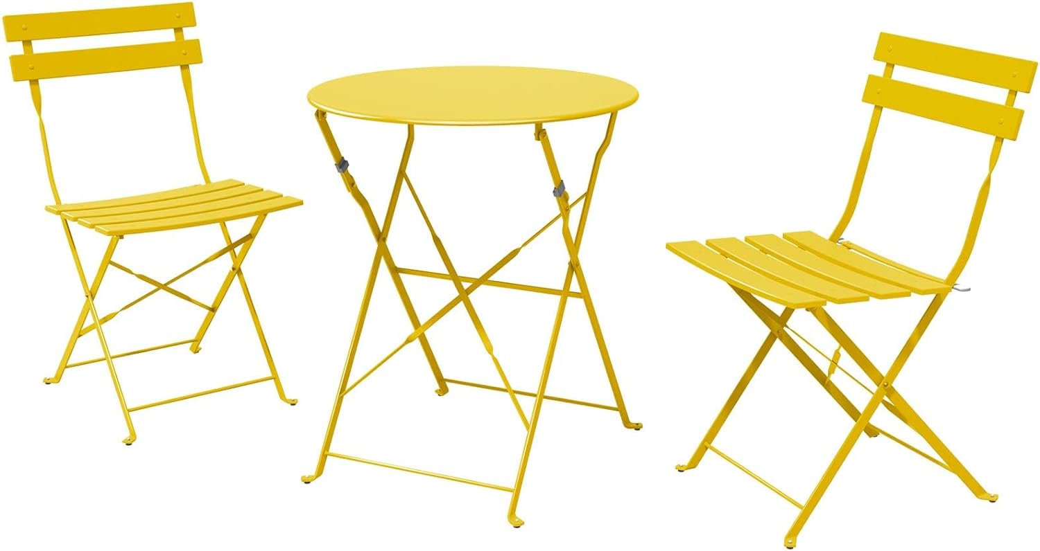 Grand patio Premium Frame Patio Bistro Set, Folding Outdoor Patio Furniture Sets, 3-Piece Patio Set of Folding Patio Table and Chairs, Yellow