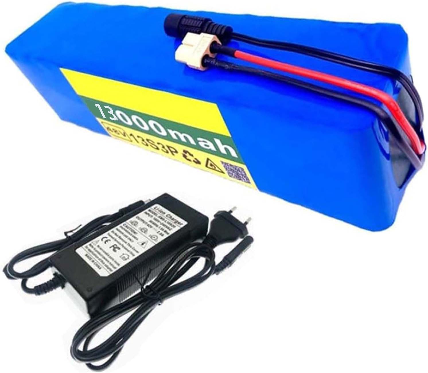 48V Lithium Ion Battery, 48V 13Ah 13S3P Lithium-Ion Battery Packs,with BMS + 54.6V Charger, for 350W 500W 750W1000w Motor E-Bike Electric Bicycle Scooter,Blue,13AH