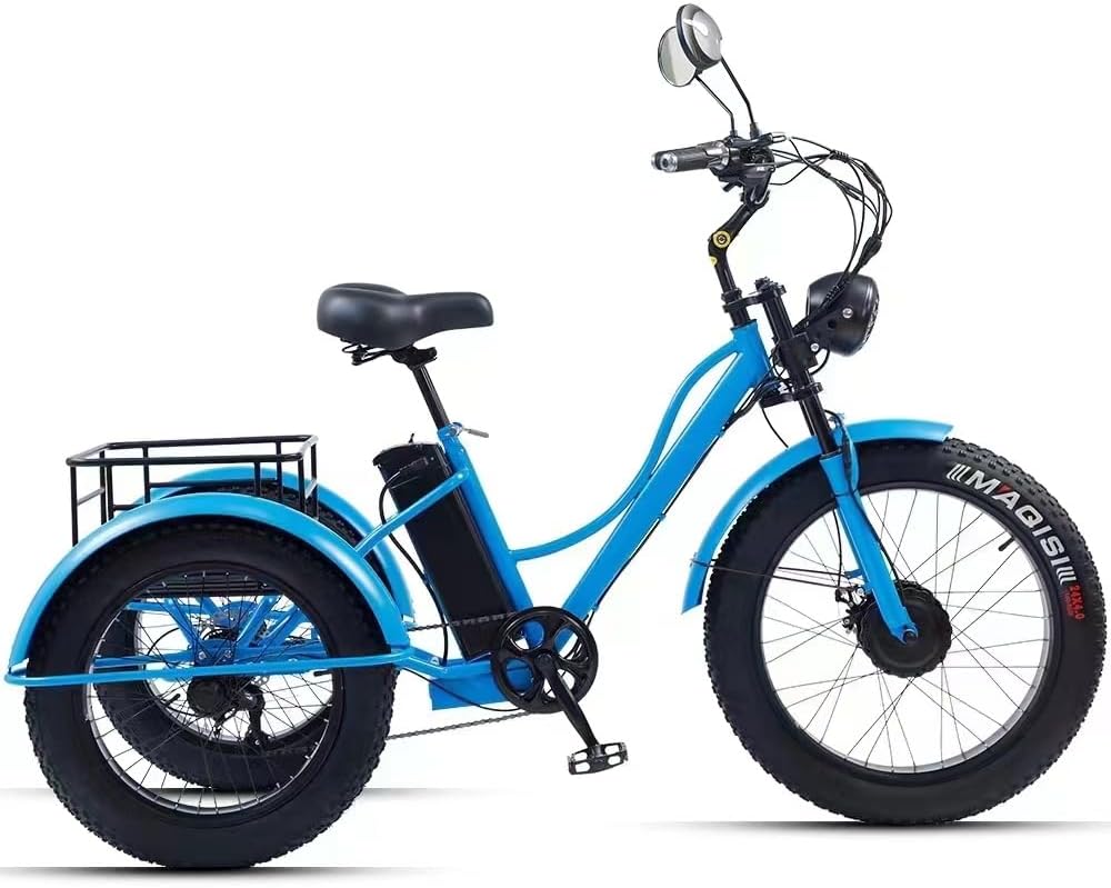 Electric Tricycle, Electric Trike Fat Tire Bicycle Trike 3 Wheel Ebikes, 750W 15Ah Removable Battery, Big Basket, Three Wheel Electric Bike for Seniors