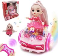 Pink Remote Control CAR for Girls 2.4G Lights up Music Spinning Gear Toys with Doll rc Cars for 4,5,6 Year Old Girls Kids, Xmas Birthday Gifts