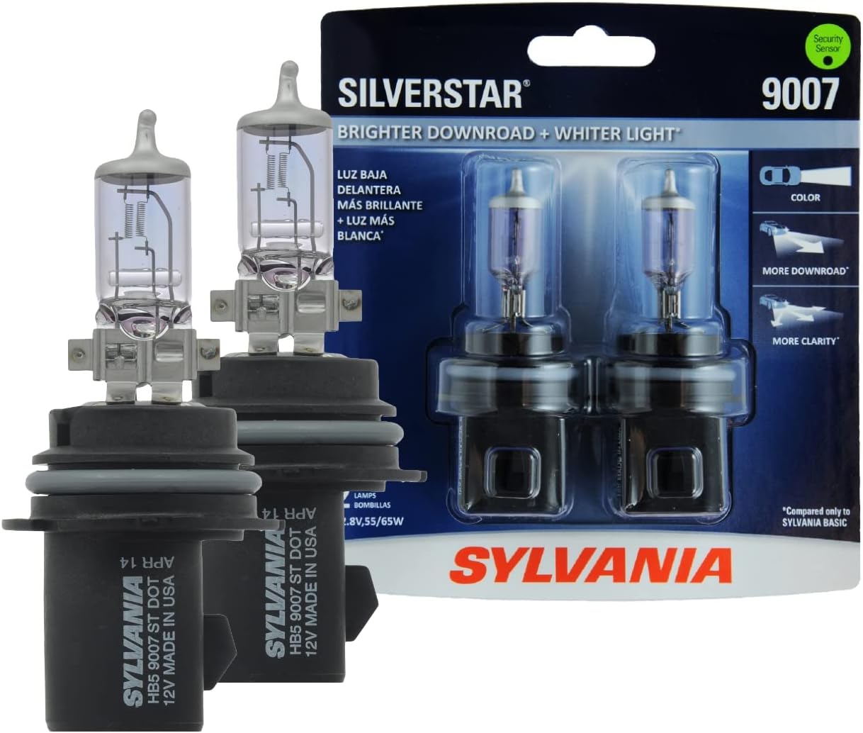 SYLVANIA – 9007 SilverStar – High Performance Halogen Headlight Bulb, High Beam, Low Beam and Fog Replacement Bulb, Brighter Downroad with Whiter Light (Contains 2 Bulbs)