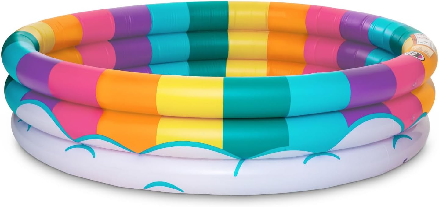 BigMouth Inc Inflatable Kiddie Pool, Blow Up Kid Swimming Pool for Backyard, Small Swim & Splash Pool for Kids – Rainbow, 5 Feet Wide