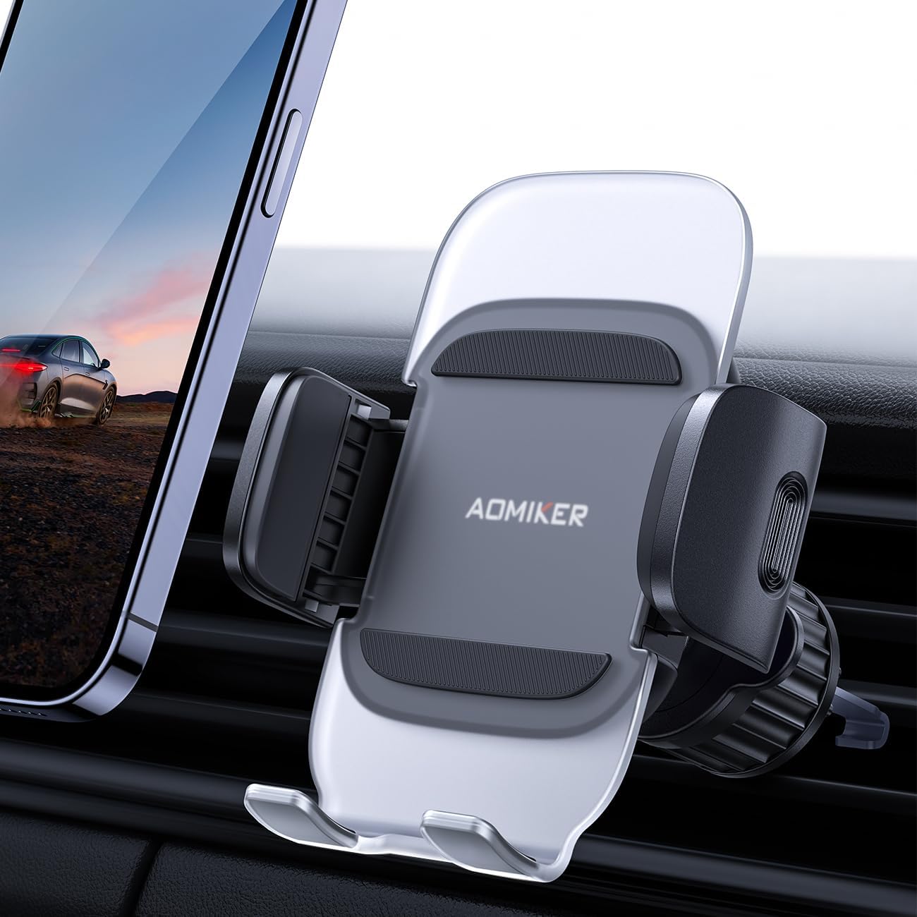 Car Phone Mount Vent – [2024 Spring Metal Clip] 1s Release Car Cell Phone Holder, Universal Air Vent Phone Automobile Cradle with Hands Free, for iPhone 15 Pro Max, Samsung, 4 to 7” Phone