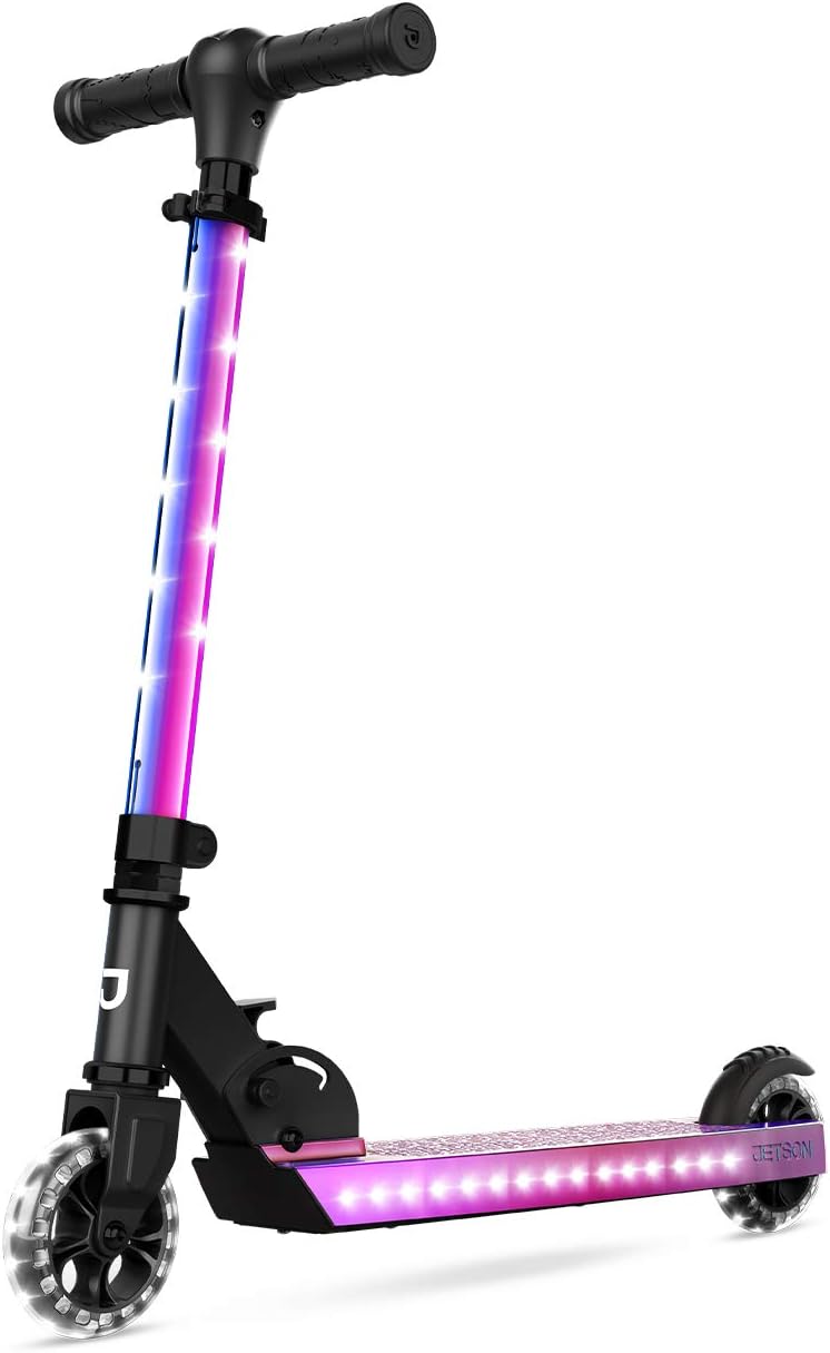 Jetson Scooters – Jupiter Kick Scooter – Collapsible Portable Kids Push Scooter – Lightweight Folding Design with High Visibility RGB Light Up LEDs on Stem, Wheels, and Deck