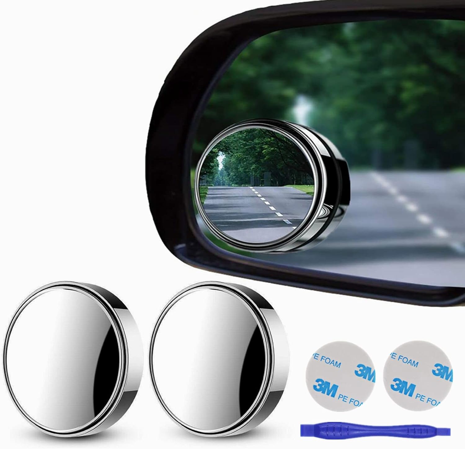 2 pcs Blind Spot Mirrors, 2″ Round HD Glass Convex 360° Wide Angle Side Rear View Mirror with ABS Housing for Cars SUV and Trucks, Silver, Pack of 2