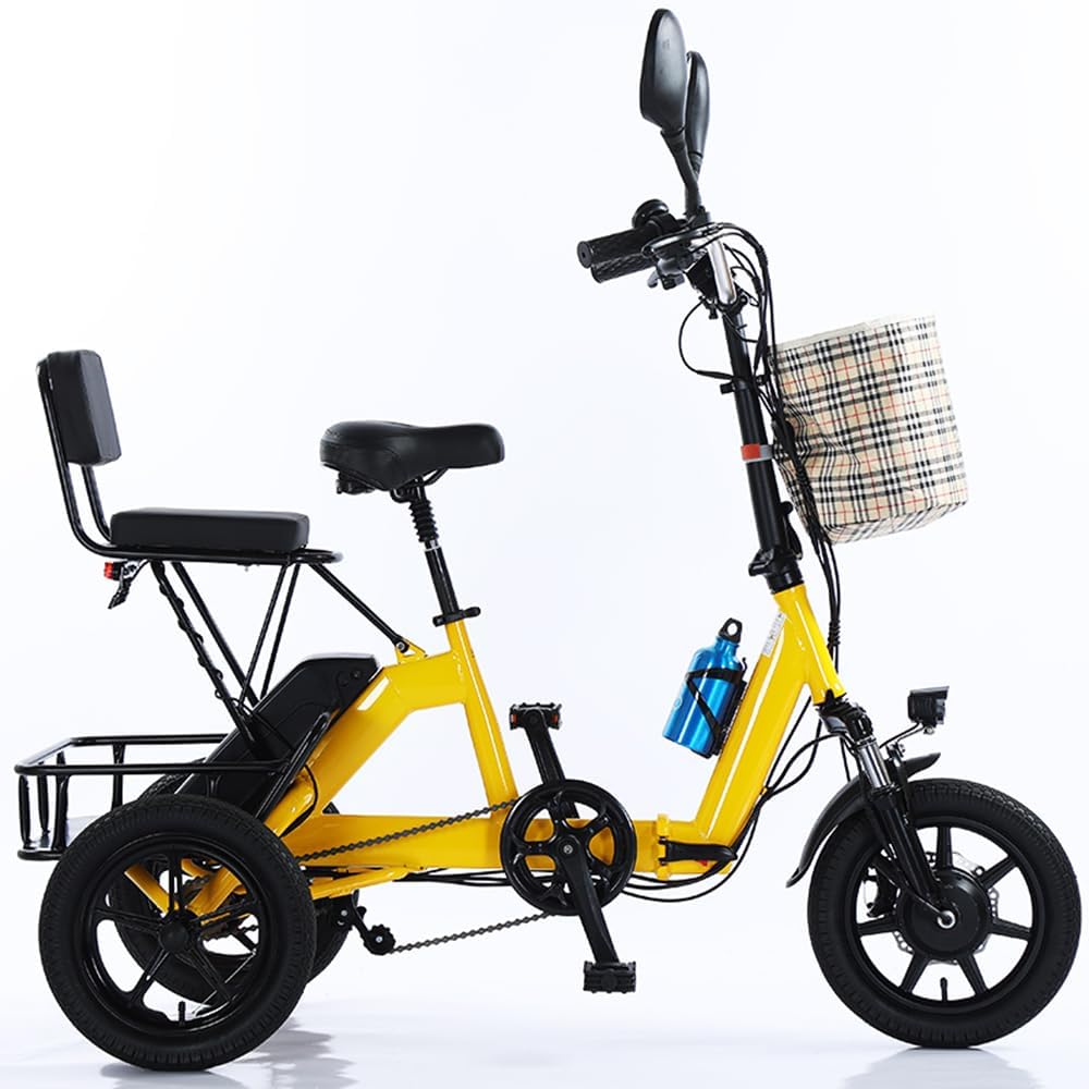 Electric Tricycle for Adults, 14″ Foldable Ebike 48V 350W Motor, 48V10.4Ah Battery Folding All-Terrain Three Wheel Electric Bicycle 3 Speed Gears