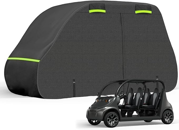 SAPUBK 4 Seat Golf Cart Cover Replace for Chrysler/Polaris GEM E4 Neighborhood Electric Vehicle with Side Zipper Door for Outdoor Rain Snow Dust Protection