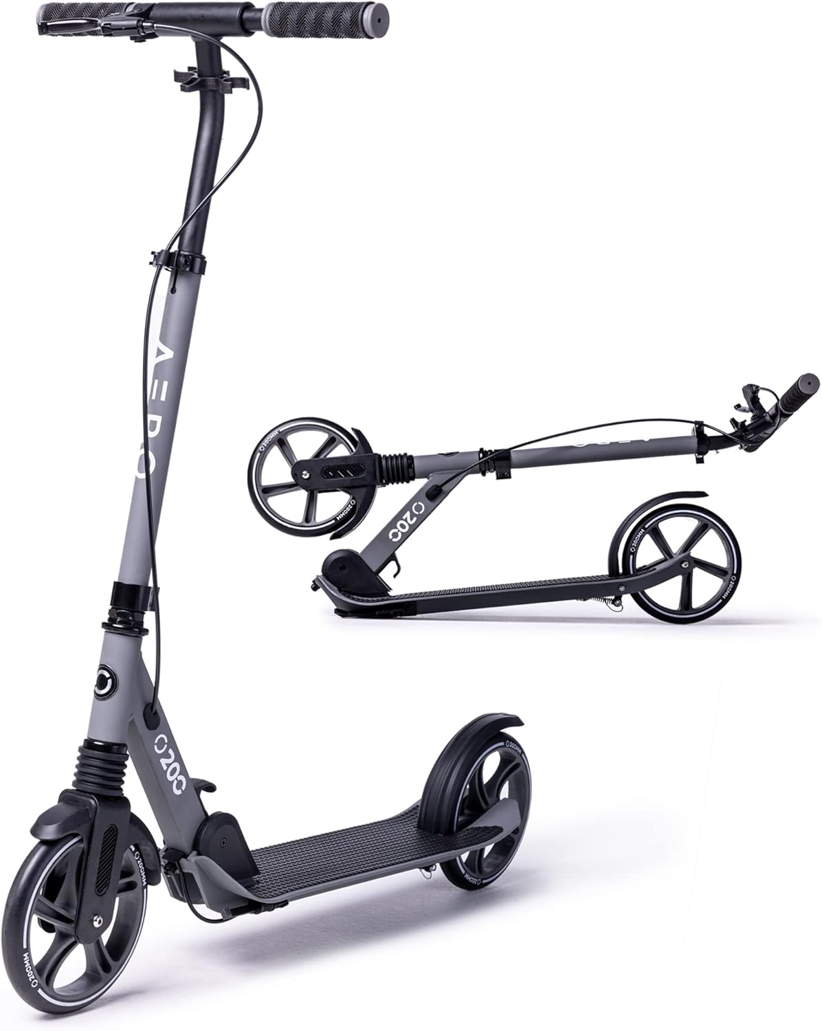 Aero Big Wheels Kick Scooter for Kids Ages 8-12, Teens and Adults. Commuter Adult Scooters with Hand Brake, Rubber mat, Shock Absorption, Foldable and Height Adjustable