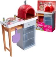 Barbie Outdoor Furniture Set with Brick Pizza Oven, Plus Food and Serving Pieces