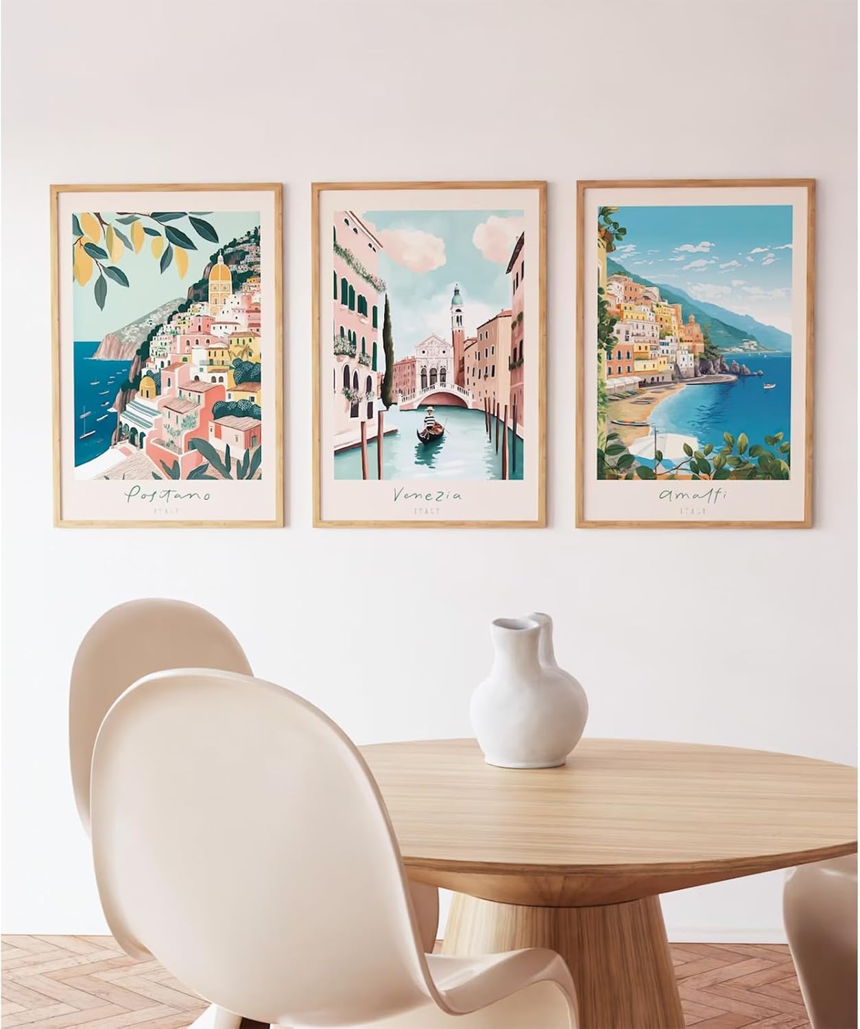 Italy Amalfi Coast Wall Art Italian City Canvas Wall Decor Italy Travel Landscape Wall Art Posters Blue Venice Beach Painting Pictures Italian Modern Artwork for Home 16×24 Inch Unframed Set of 3