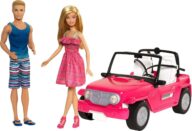 Barbie Car Beach Cruiser with Barbie Doll in Sundress & Ken Doll in Beach Outfit, Pink 2-Seater Open Toy Car (Amazon Exclusive)