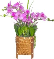 30 Inches Artificial orchid Plant with Wicker Barrel, Fake Phalaenopsis Flowers Large Bonsai for Livingroom Corridor Balcony Indoor Outdoor Decor (purple)