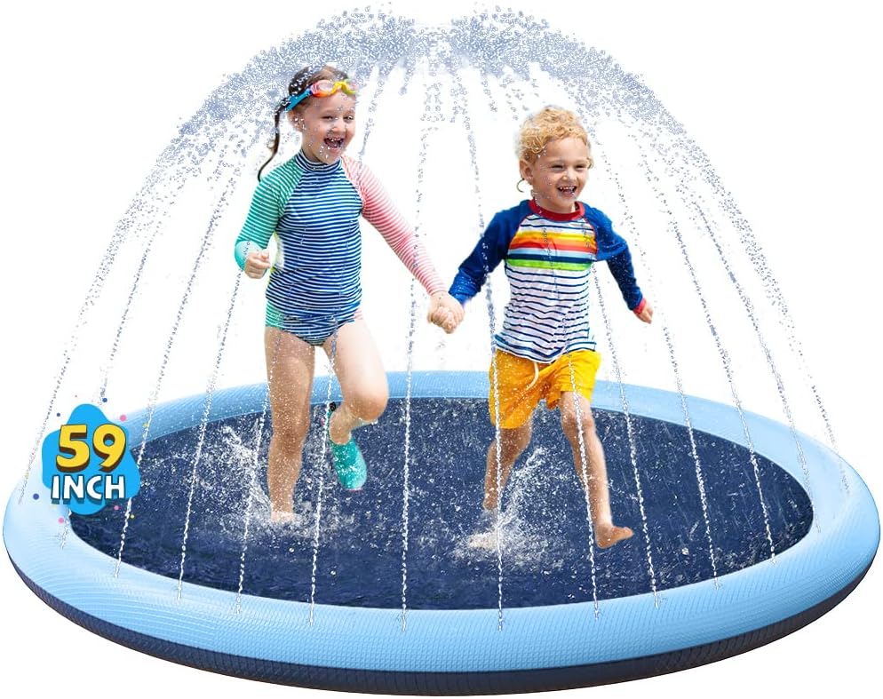 VISTOP Non-Slip Splash Pad for Kids and Dog, Thicken Sprinkler Pool Summer Outdoor Water Toys – Fun Backyard Fountain Play Mat for Baby Girls Boys Children or Pet Dog (59 inch, Blue&Blue)