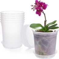 Plant Pots, 6 Pack 6.3 Inch Thicken Plastic Planter for Indoor Plants and Flowers, Clear Nursery Pots with Saucer for House Plants, Flower, Orchid Repotting